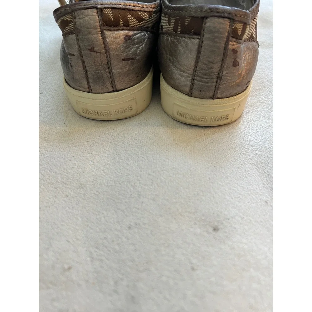 Michael Kors MK Logo Canvas Leather Trim Low Top Sneakers Women's Size 7M Bronze